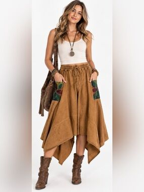 beadsZONE Boho Harem Drop Crotch Patchwork Pants S Lagenlook Cotton